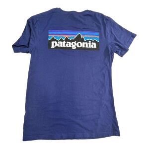 PATAGONIA Shirt MEN'S Slim fit Medium TEE Navy blue Short Sleeve Cotton